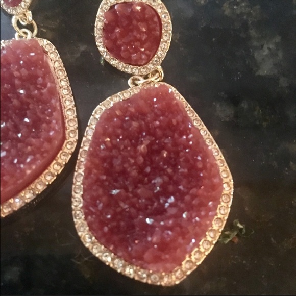 Druzy Quartz Earrings in Vermillion - Picture 3 of 4